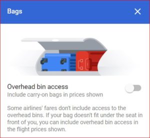 This graphic and filter option on Google Flights proved a driving factor in American Airlines' decision to change its carry-on baggage policy.
