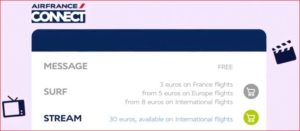 Multiple pricing packages available on the Air France Connect inflight wifi service