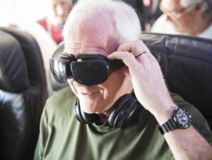 Passengers on Alaska Airlines flights are testing the Allosky virtual reality headsets in flight