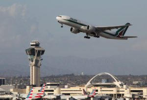 An Alitalia jet departing LAX