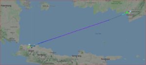 Route map of the first flight of PK-GQR with the Inmarsat GX kit installed.