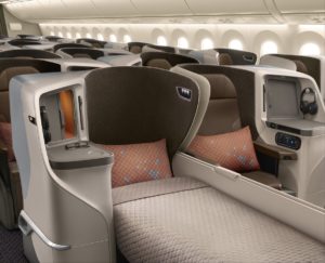 A 1-2-1 layout for the lie-flat beds in business class on the new Singapore Airlines mid-haul A350s