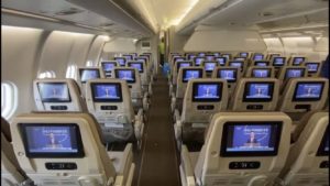 Screens on a China Eastern A330 showing off the new live television, offered in partnership with Panasonic Avionics