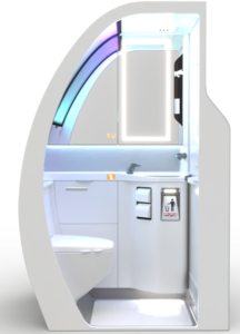 The modular design of the new Collins Aerospace 737 lavatory includes an option that fits in the rear galley area. Image via Collins Aerospace.