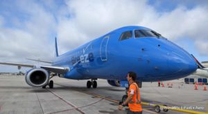 Time for pushback of the first Breeze E-Jet departure from Palm Beach International Airport