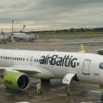An airBaltic A220-300, soon headed to the carrier's home base at Riga