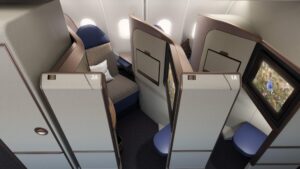 Row 1 looks just like the ohers in Collins Aerospace's new Aurora single-aisle business class seat (image via Collins Aerospace)