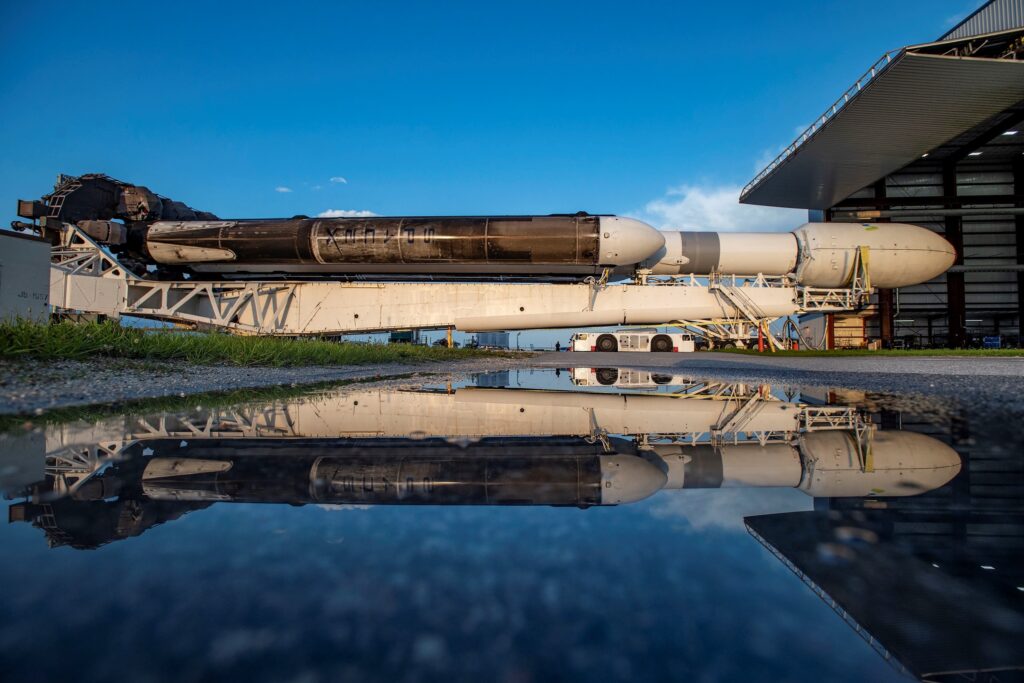 ViaSat-3 rolling out to the launchpad on a Falcon Heavy (Image via Viasat)