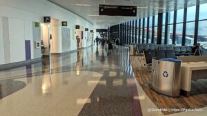 The connector to the new gates at Logan Terminal E blends well into the legacy portion of the space