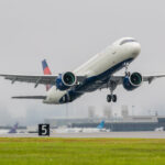 Delta A321neo taking off at Boston