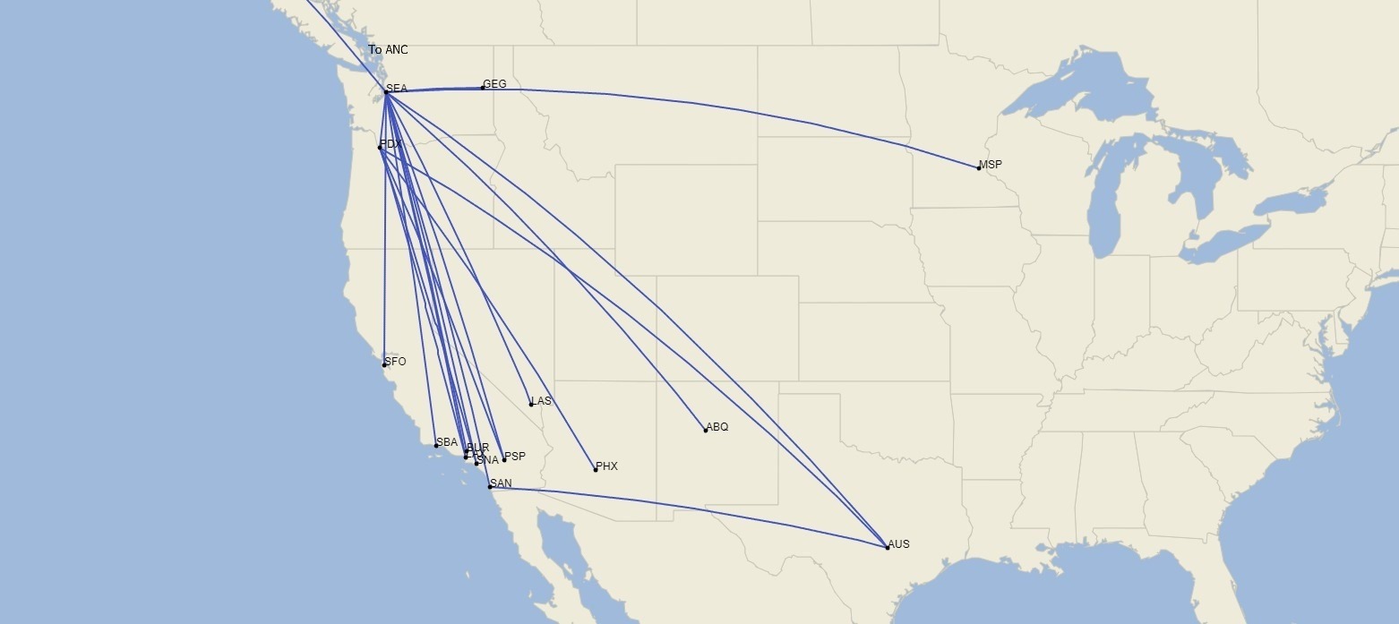 alaska-airlines-initial-max-8-operations By March 2024 Alaska Airlines expects to operate the MAX 8 to 16 different cities across its network (map via Cirium)