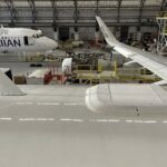 The SpaceX Starlink terminal installed atop a Hawaiian A321neo