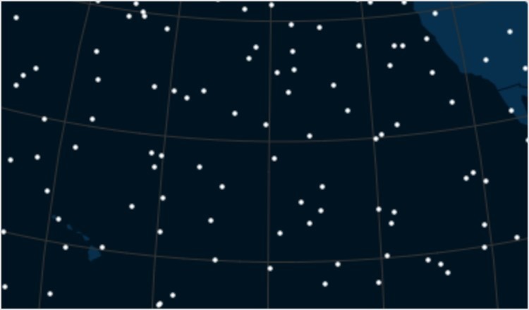 A plethora of Starlink satellites supporting ISLs covering the flight path between Hawaii and the mainland US