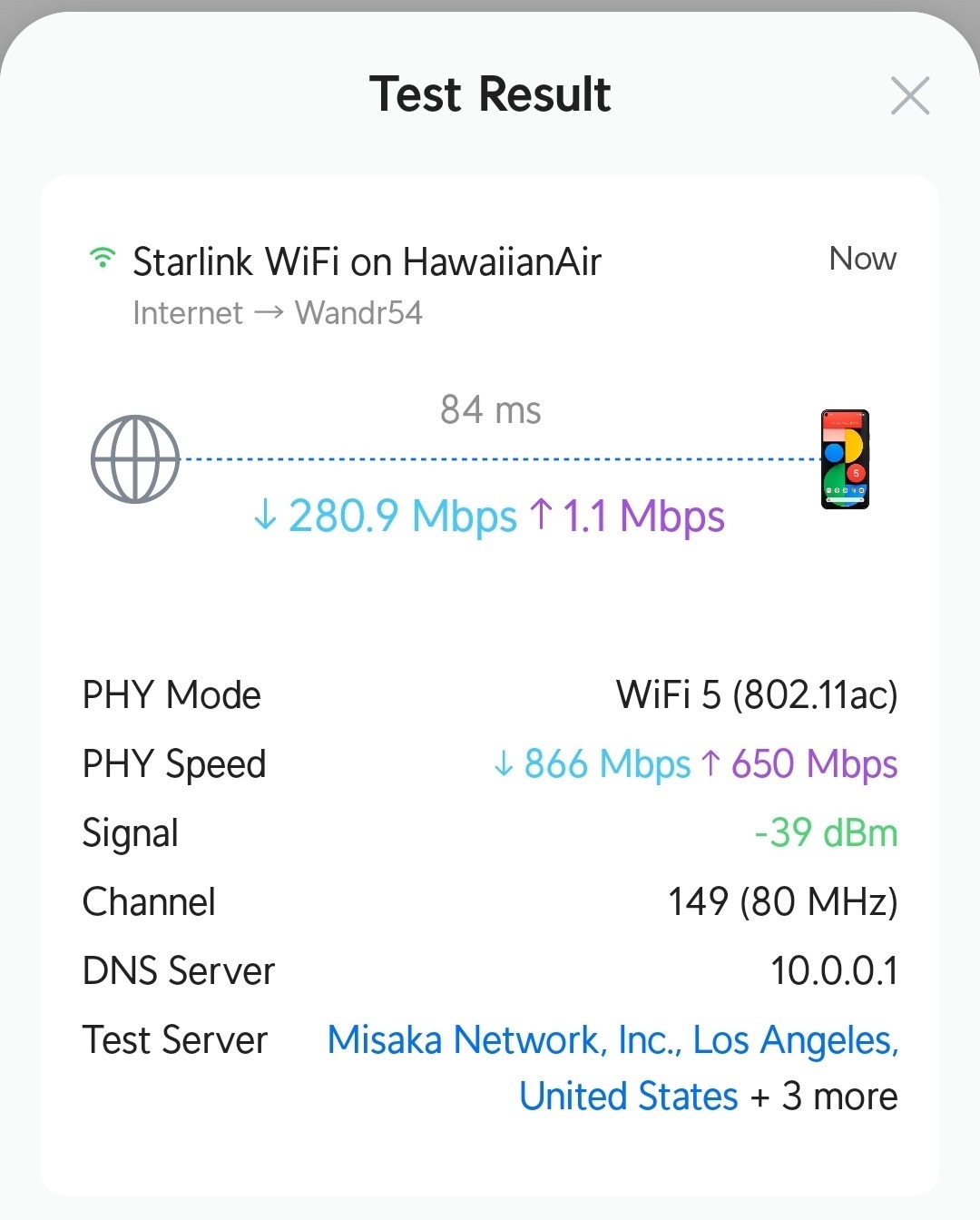 High speeds while banking to land? Yeah, Hawaiian Airlines' service Starlink stood up to that challenge, too.