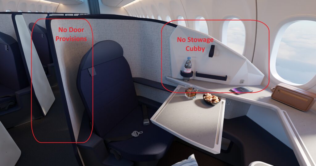 Stelia's Opera Essential business class seat design is a more basic version, delivering a lie-flat bed but removing the privacy door and stowage cubby