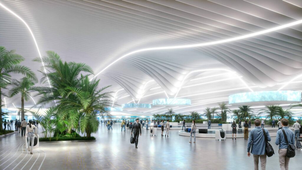 Rendering of baggage claim at the new Al Maktoum International Airport at Dubai World Central (image via Government of Dubai Media Office)Rendering of the new Al Maktoum International Airport at Dubai World Central (image via Government of Dubai Media Office)