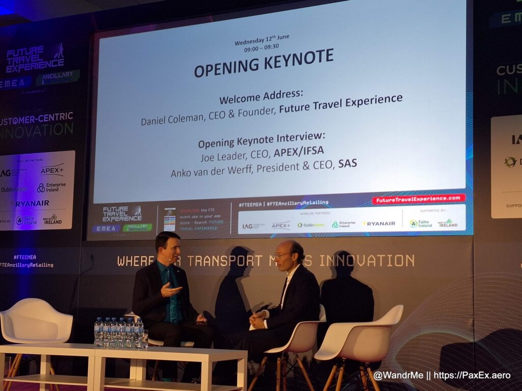 SAS CEO Anko van der Werff (right) interviewed by APEX CEO Joe Leader at FTE EMEA in Dublin