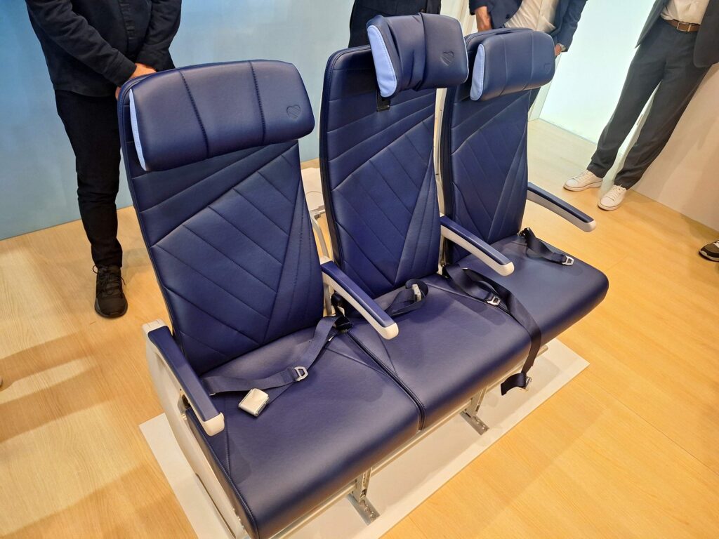 The armrest and headrest on Southwest's new seats are not Recaro standard; the carrier chose them for increased passenger comfort