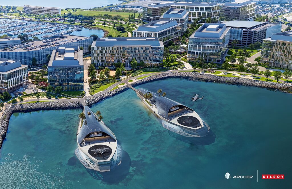 Rendering of Archer Aviation landing sites in Oyster Point, just north of SFO (image via Archer)