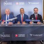 Executives from TCI, Turkish Airlines, and Turksat at the signing ceremony in Farnborough (image via Turkish Airlines)