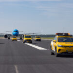 KLM's first A321neo receives an escort to the terminal upon arrival in Schiphol on the delivery flight (Image via KLM)
