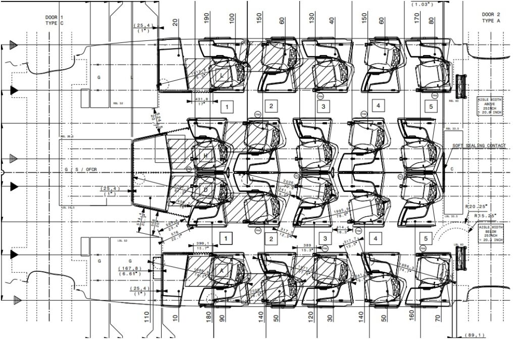 Cabin layout for the Recaro R7 seats in LATAM's business class cabin on the 787-8 (image via DOT filing)