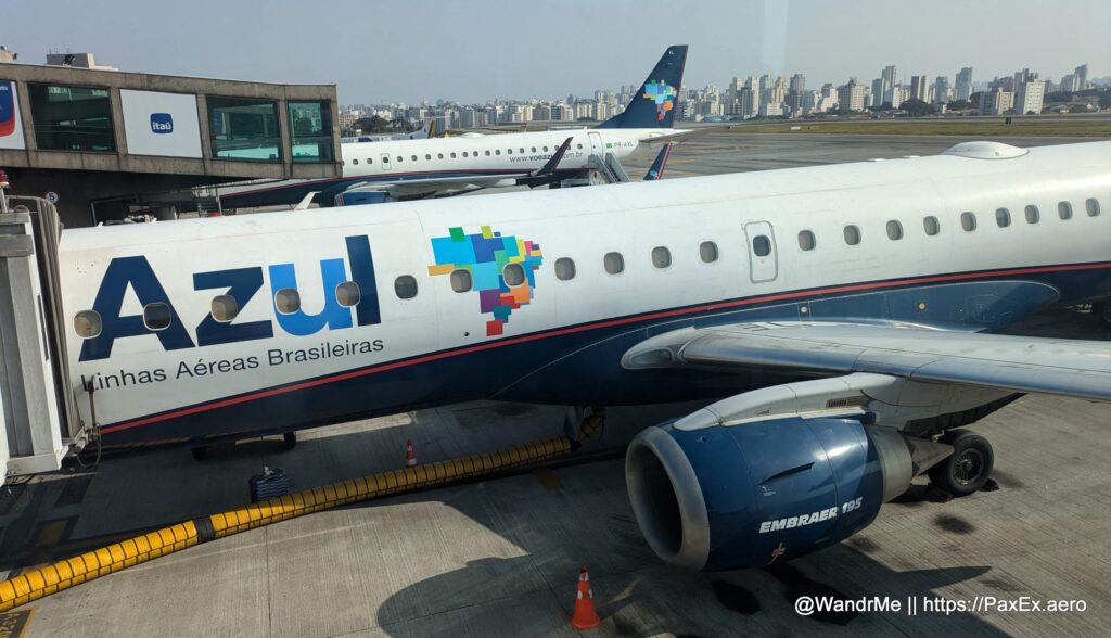 The Azul E195 taking me to Brasilia, with a radome but no in-flight Wi-Fi service