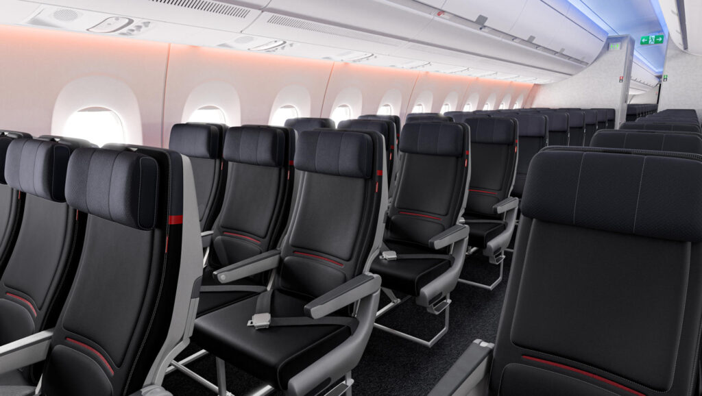 Memory foam, seat tags, and stitching are part of the plan on Delta's new A350 interior (image via Delta)