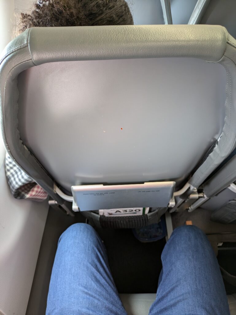 The legroom on board is not great, but not the worst I've flown. The lack of padding was a more noticeable challenge as the flight wore on.