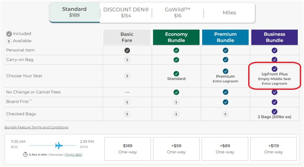 Frontier's bundle options advertise the UpFront Plus seat, even when it is sold out