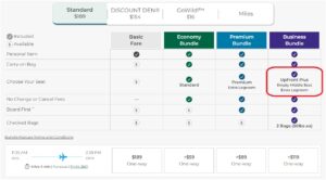 Frontier's bundle options advertise the UpFront Plus seat, even when it is sold out