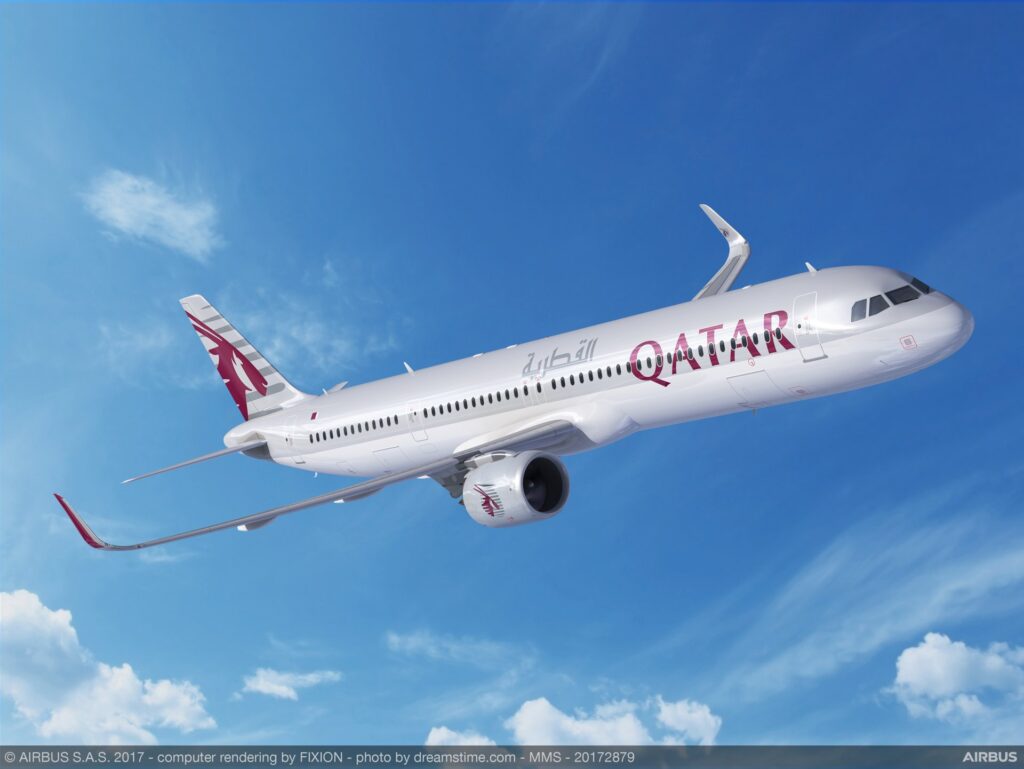 Rendering of the A321neo in Qatar Airways' livery (image via Airbus)