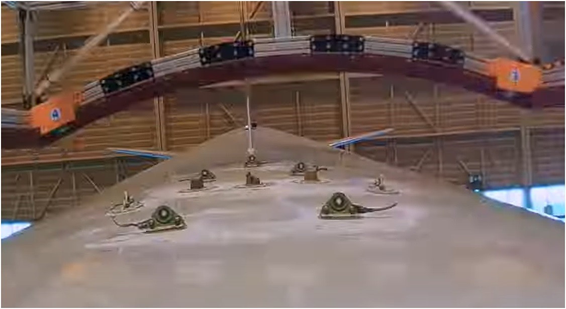 qatar-airways-starlink-install-mounts Video capture showing the mount points for the antenna panel(s) and radome.