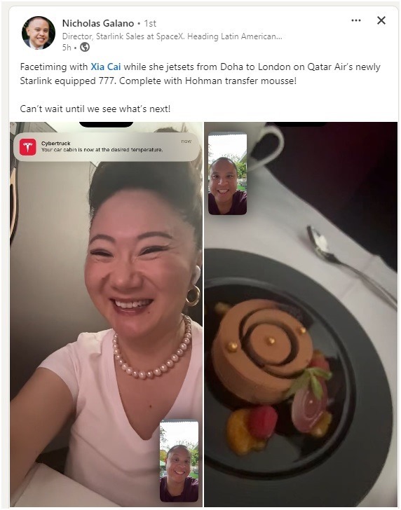 qatar-airways-starlink-video-call-linkedin LinkedIn screenshot showing a video call between Qatar Airways and Starlink executives