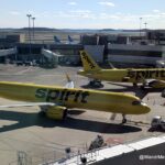 A pair of Spirit Airlines jets at Boston Logan