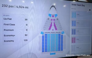 Digital rendering of seating layouts on the JetZero blended wing aircraft, including a 2-5-4-5-2 economy class section; at least the lie-flat beds up front are 1-1
