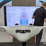 Model of JetZero's blended wing design on display at the company's HQ in Long Beach