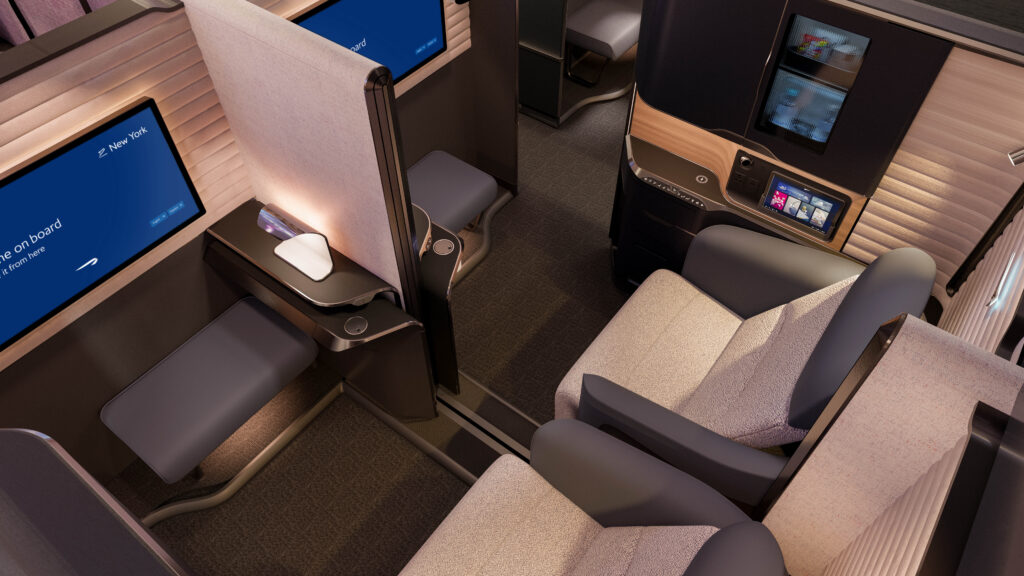 Shared space for couples traveling together will be on offer thanks to a retractable divider in the new British Airways First Class Suite