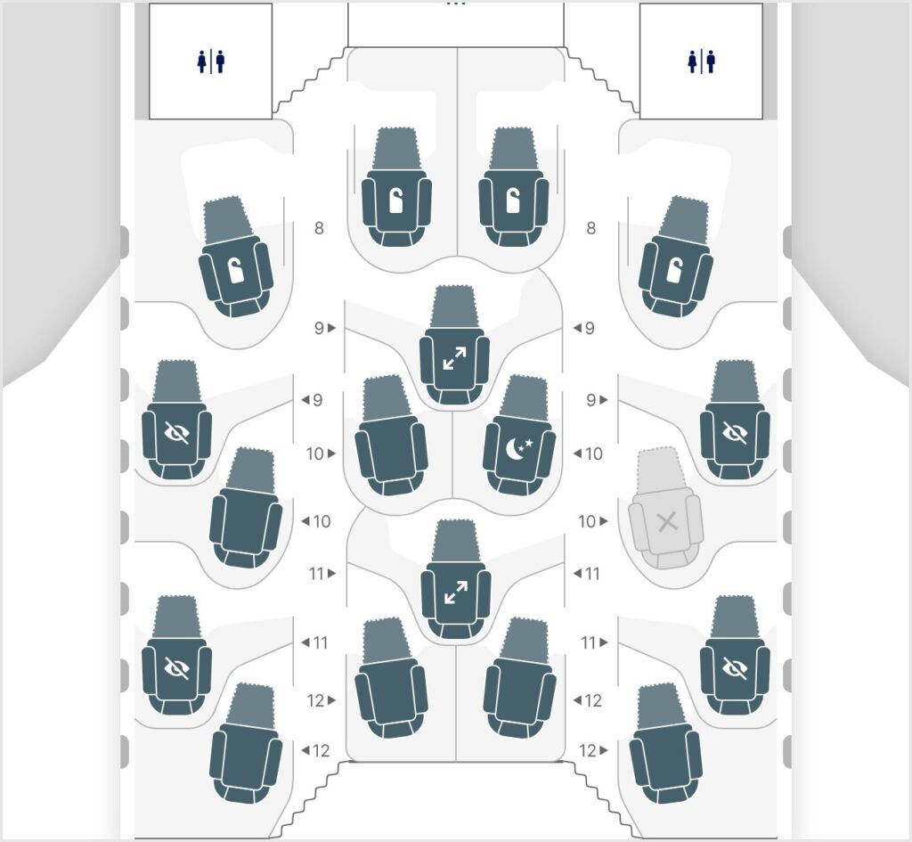 Lufthansa's seat map shows the many different seat types and clearly marks the ones that cost extra to assign