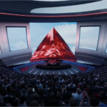 The Delta Widget looms large over the stage at the Sphere in Las Vegas prior to Ed Bastian's CES 2025 Keynote presentation