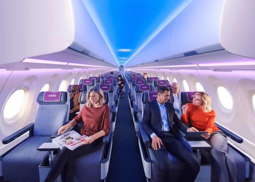 Airbus_A220_Airspace_Cabin The Airbus Airspace cabin concept is a long-standing contender at the CCAs