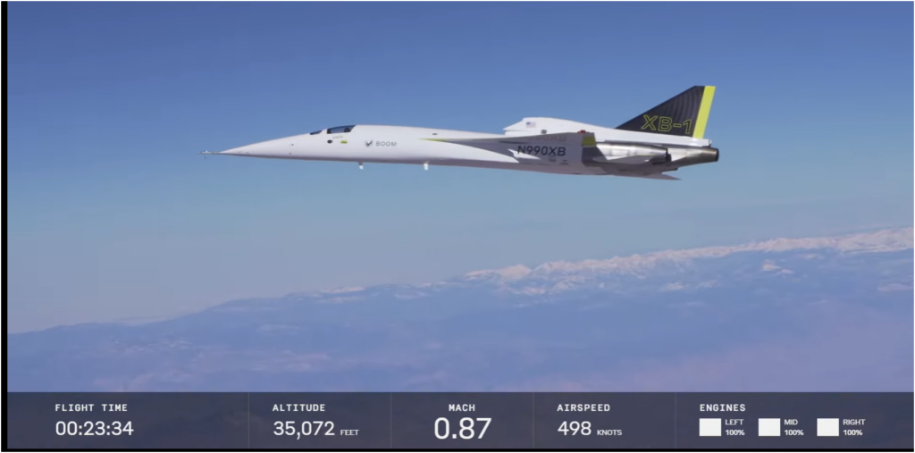 video screen grab of XB-1 flying over Mojave
