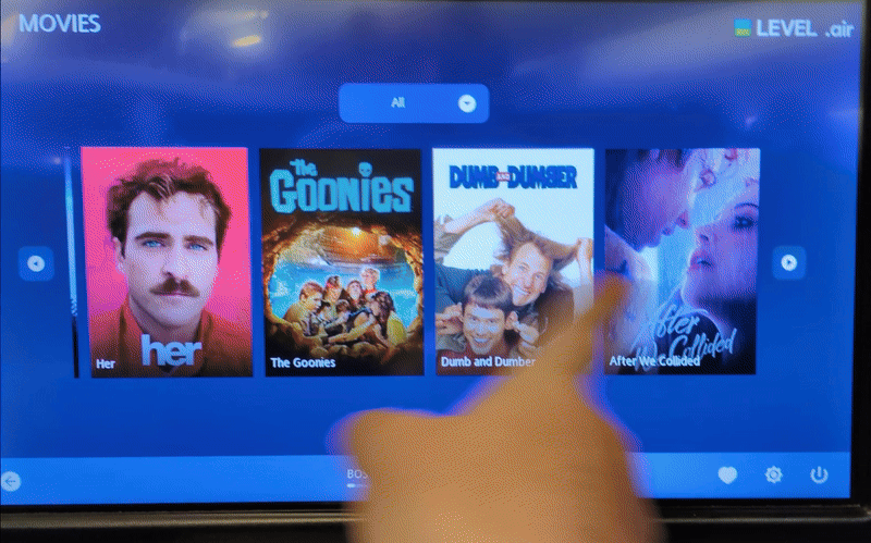 Scrolling through just some of the many movies on offer in Level's A330