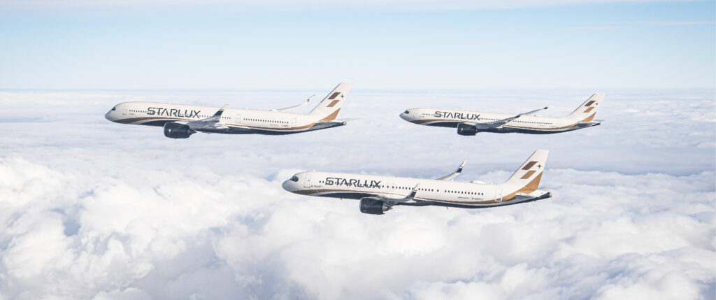 A rendering of the Starlux fleet in flight