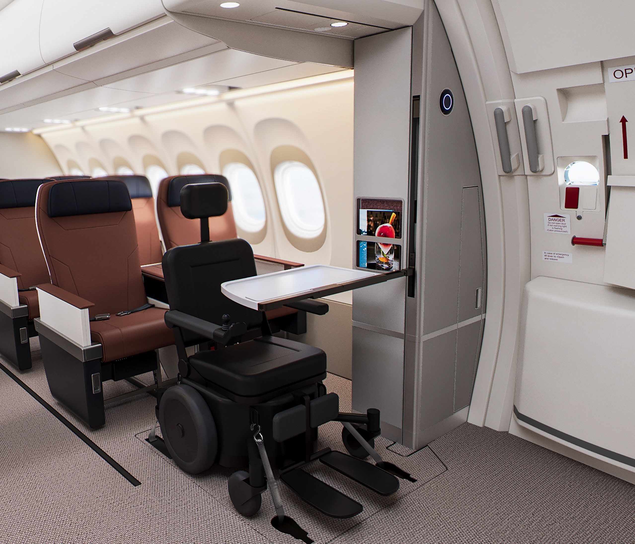 Collins' Prime offering serves up a secure wheelchair seating space, or a galley service area, depending on need