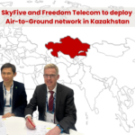 Freedom Telecom and SkyFive CEOs at a signing ceremony for the new network deployment in Kazakhstan