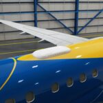 The Gilat Sidewinder ESA for Intelsat's multi-orbit connectivity installed atop an Embraer E2 jet