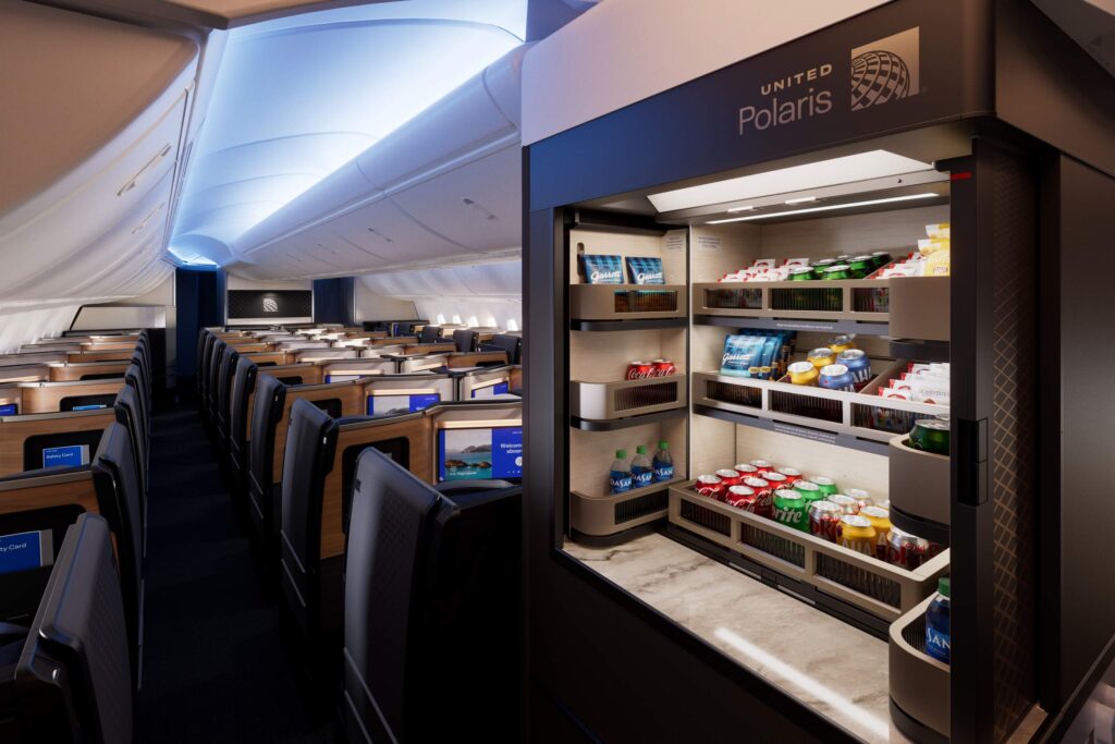 Self-service snacks in the galley between the Polaris cabins (Image via United)
