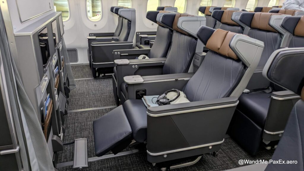 The foot and calf rests offer a mix-and-match of comfort support options in American's premium economy cabin