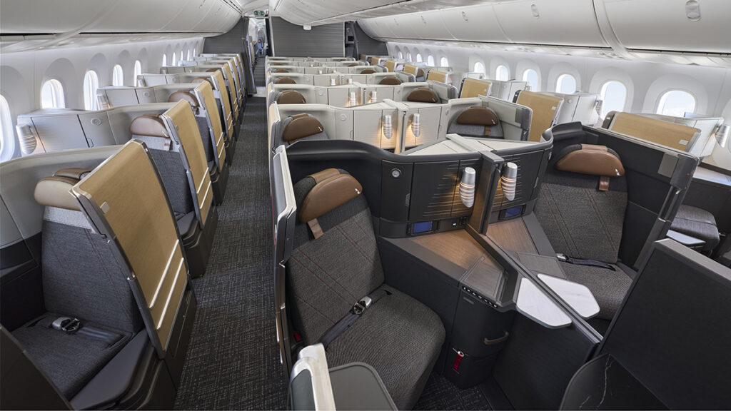 Lots of business class seats in a 1-2-1 layout for American Airlines' new 787-9